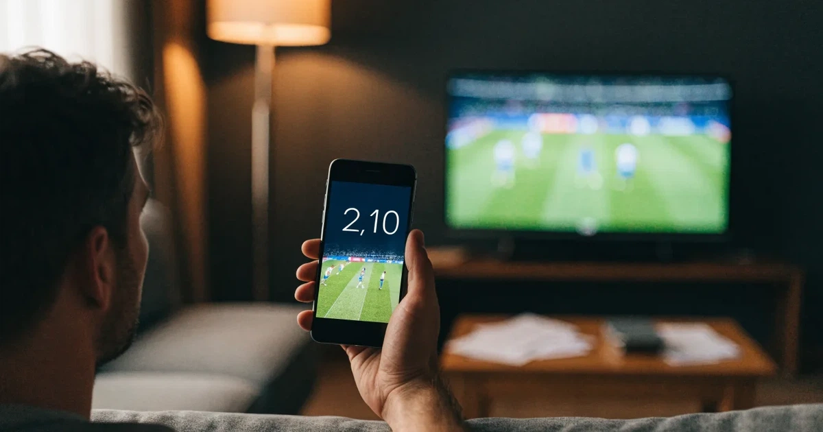 Um marcador eletrónico de um estádio com o resultado a meio da segunda parte, visto das bancadas