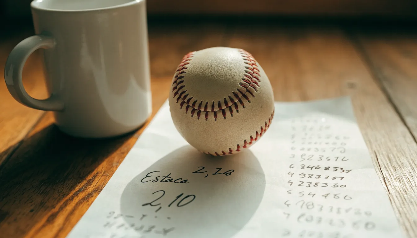 Uma bola de futebol pousada sobre um talão de apostas em branco numa mesa de madeira, à luz do dia