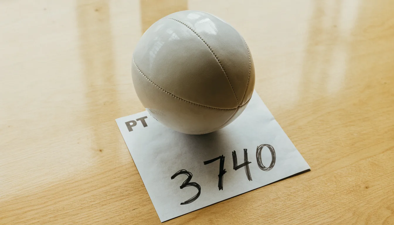 Uma bola de futebol pousada sobre um talão de apostas em branco numa mesa de madeira, à luz do dia