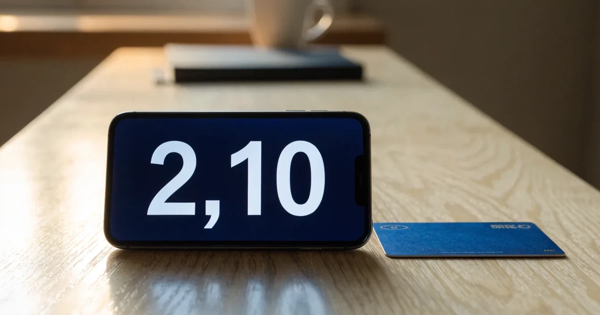Um telemóvel e um cartão bancário lado a lado numa mesa de madeira, com algumas notas de euro ao lado